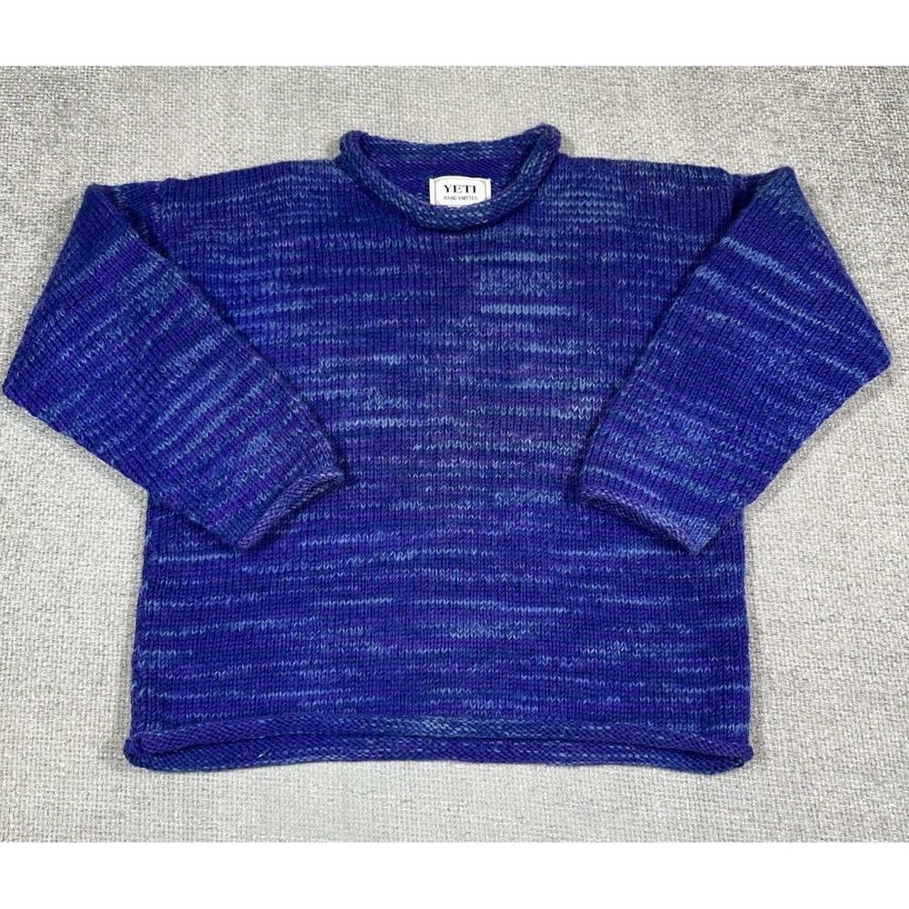 Yeti Sweater Small Purple Blue Hand Knitted Rolled Neck Nepal Boho Hippie